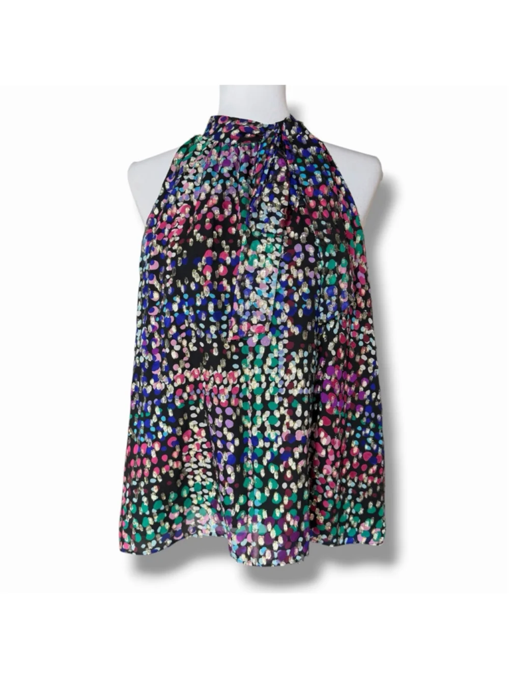 Kate Spade Silk Metallic Confetti Bow Neck Halter Top Multicolor Dot Blouse XS
